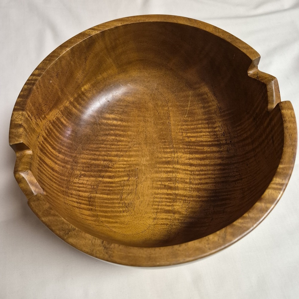 Curly Wood Cigar Ashtray St. Thomas USVI Artisan Carved Tiger Grain Monkey Pod